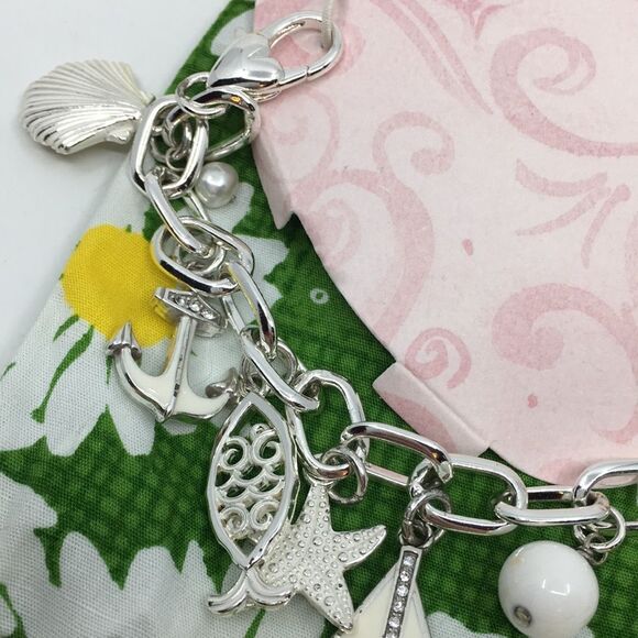 NWT Brighton SHIP TO SHORE Silver Tone Charm Bracelet with dust bag - Picture 2 of 13